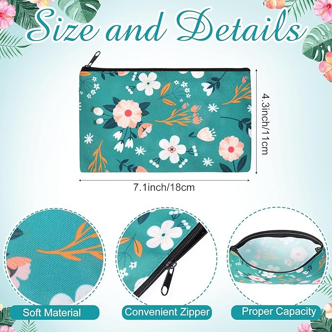 Reginary 20 Pcs Makeup Bags for Women Bulk Flower Canvas Cosmetic Bags with Zipper 7 x 4.3 Inches Floral Multicolor Travel Pouch Small Toiletry Organizer Gifts for Valentine's Day Friend Girlfriend