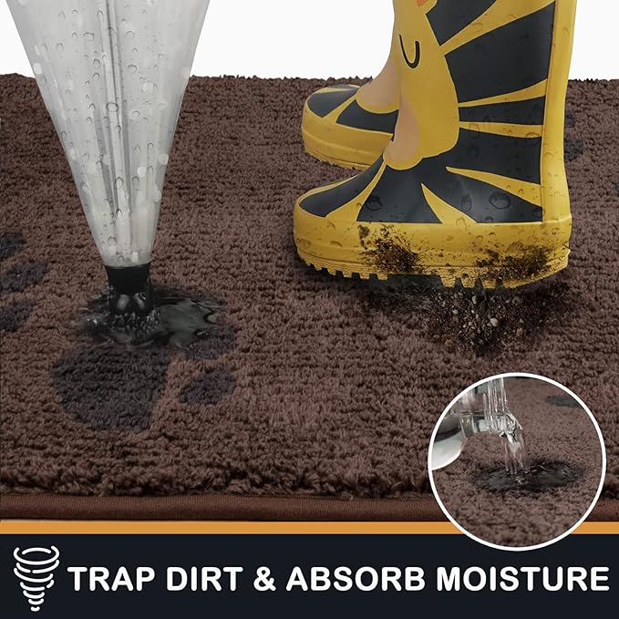 PURRUGS Dirt Trapping Door Mat 20" x 31.5", Non-Skid/Slip Machine Washable Microfiber Entrance Rug, Shoes Scraper, Dog Doormat, Super Absorbent Floor Mat for Muddy Wet Shoes and Paws, Brown