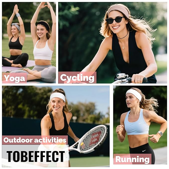 Headbands for Women Non Slip - Fashion Yoga Sports Hair Bands for Women's Hair, Soft Elastic Cotton Cloth Sweat Headbands for Women for Workout Running Daily Black Gray 6PCS