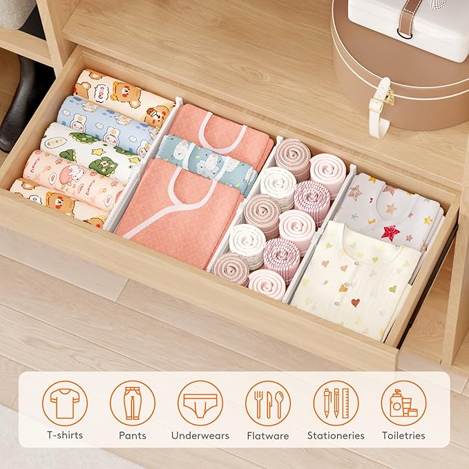 Lifewit 4" High 14 Pack Drawer Dividers, 10.5-16.5" Drawer Divider for Clothes, Adjustable Dresser Drawer Organizers, Plastic Drawers Separators for Clothes, Bedroom, Bathroom, Kitchen, Closet