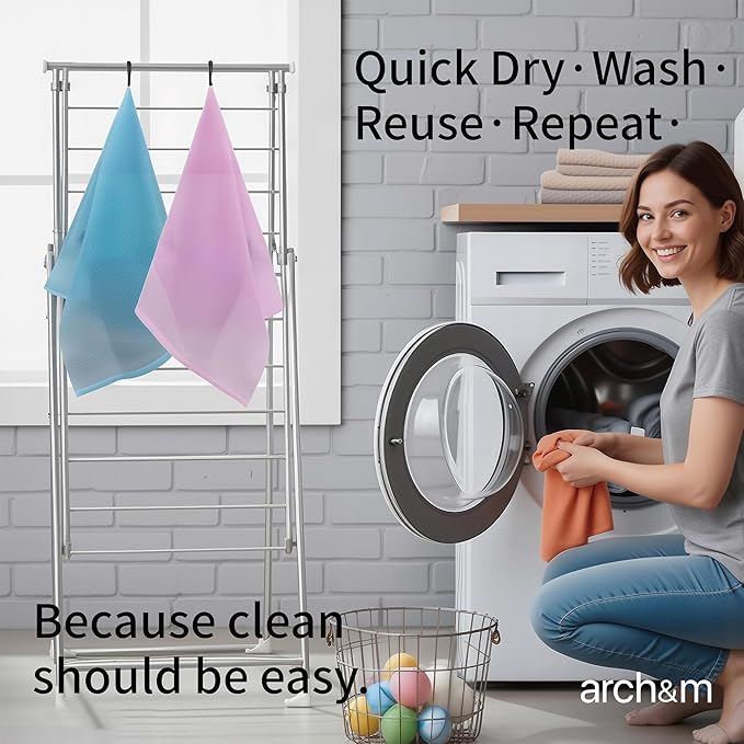 ARCH&M Exfoliating Washcloth (3 Pack), Japanese Body Scrubber for Shower, Long Nylon Towel for Back, Korean Exfoliation for Glowing Skin (Gray Black Off-White)