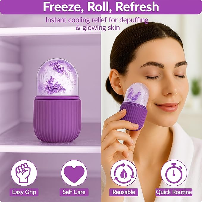 Brookstone IcyGlow Facial Rollers with Lavender - Ice Roller for Face, Neck & Under Eyes - Cold Therapy Massager for Puffiness, Redness & Skincare Routine - Soothing Ice Face Roller for Cooling