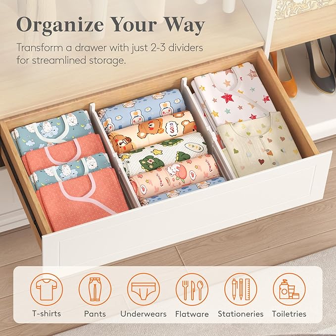 Lifewit 5" Tall 12 Pack Deep Drawer Dividers, 30 –47cm/11.5-18.5" Expandable Drawer Divider for Clothes, White Dresser Drawer Storage Organizers, Clothing Drawer Separators for Dresser Kitchen Bedroom