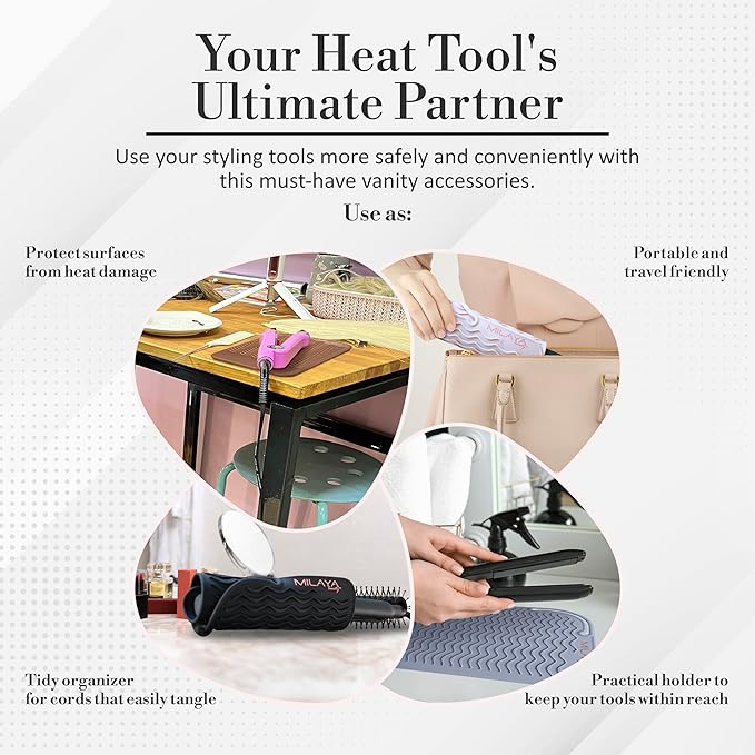 Vanity Accessories - Heat Resistant Mat – Silicone Flat Iron & Curling Iron Holder, Non-Slip Vanity Mat & Hot Tool Mat for Home, Salon, or Travel Use