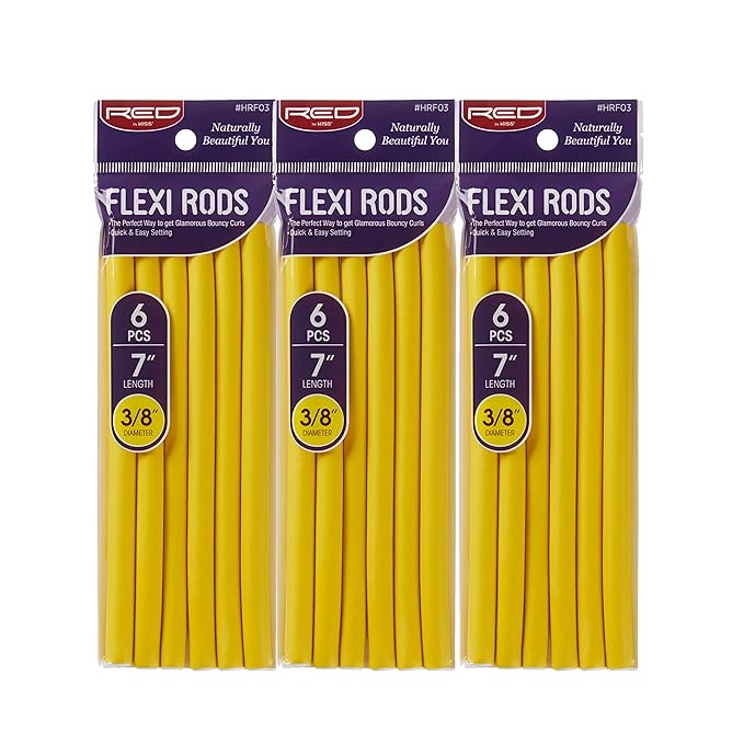 Red by Kiss Flexi Rods 7", 3/8" Diameter - Heatless Hair Curler for 90S Glamorous Bouncy Curls Beach Waves, No Slips, Sleep Styler (6 PCS x 3 PACKS)