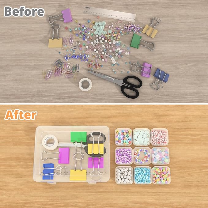 Mathtoxyz Bead Organizer Box, 62Pcs Small Organizers and Storage Plastic Cases, Mini Clear Storage Containers With Hinged Lid, Rectangle for Bracelet Making, DIY Jewelry Craft, Nail