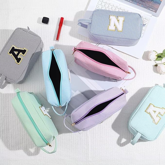 YOOLIFE Birthday Gifts for 6 7 8 9 10 11 12 13 14 15 Year Old Teen Girl - Initial Makeup Bag Letter Toiletry Pouch Cosmetic Case, Personalized Teen Girl Gifts Trendy Stuff, Blue C