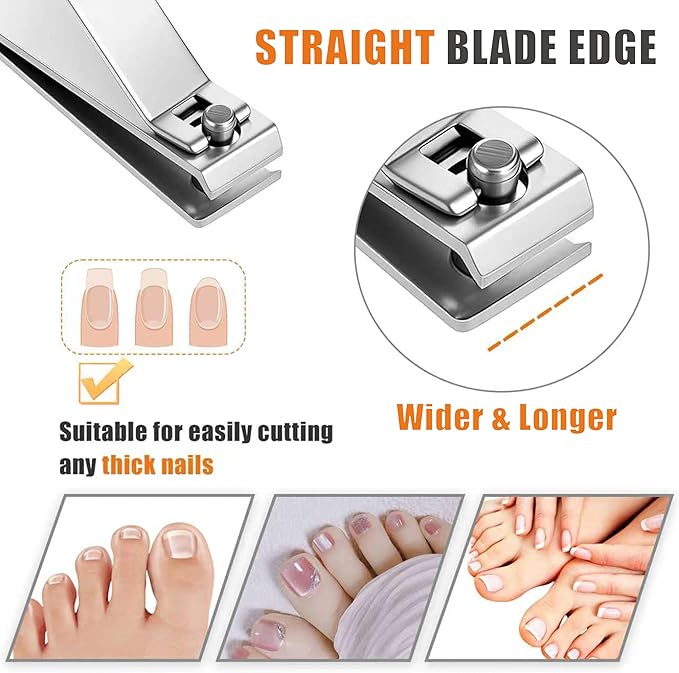 10-Pack Toenail Clippers, Straight Edge Toe Nail Clippers Bulk for Thick Nails, Large Stainless Steel Nail Clipper for Men Women Adults, 3.15 inch Long Handle Nail Clipper Set (Silver)