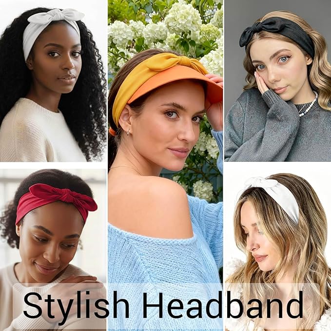 DRESHOW 4 Pack Headbands for Women Bow Knotted Hair Band Facial Cloth Rabbit Ears Running Sport Elastic Hair Wrap