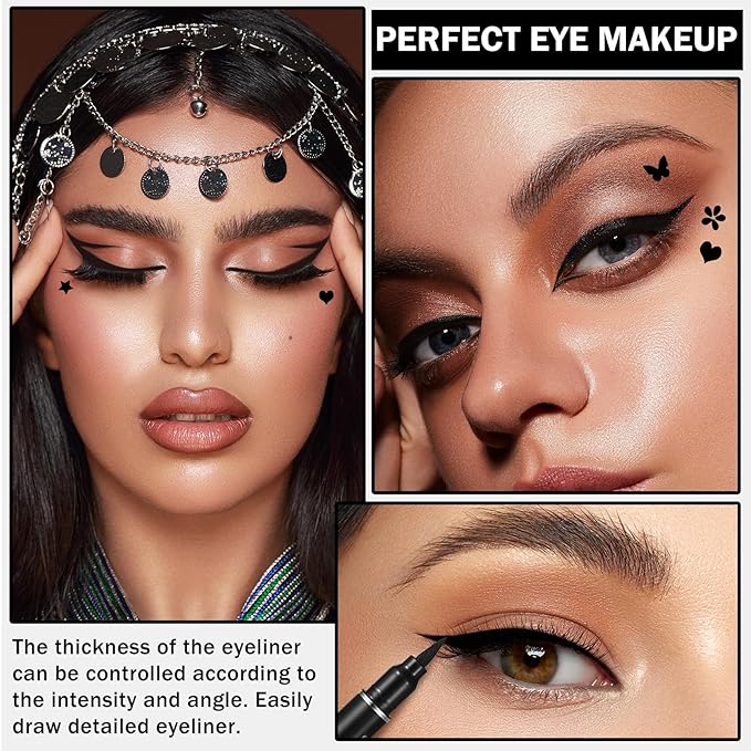 Double-headed Eyeliner Stamp Pencil Black Liquid Winged Eyeliner Stamp Pen Waterproof Smudgeproof Eye Liner Stamp for Eye Makeup(04 Star)