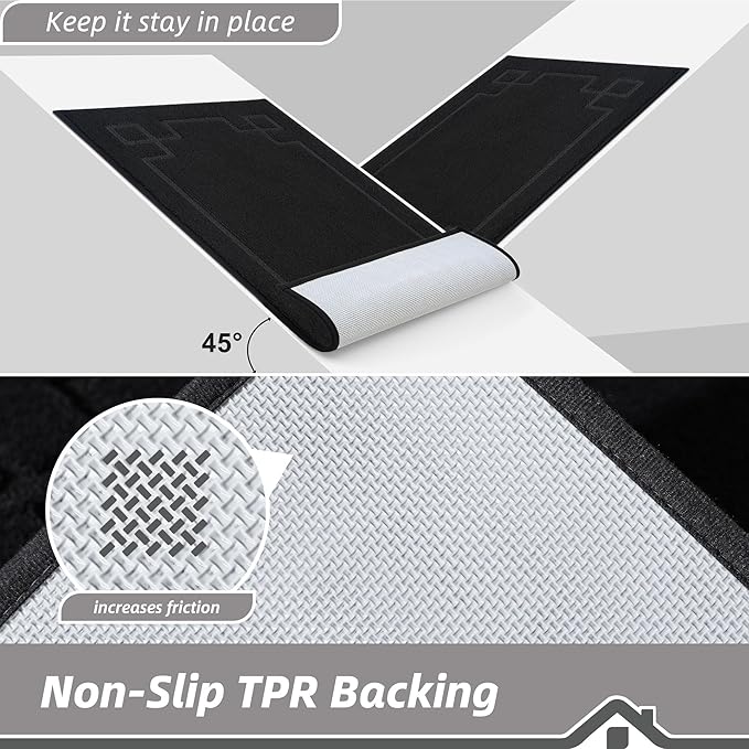 BEQHAUSE Door Mat 20" x 32", Non-Slip Door Mats Indoor Entryway Rugs Washable Low-Profile Absorbent and Stain Resist Floor Mats, Dog Door Mat for Front Back Door, Mud Wet Shoes & Paws, Black