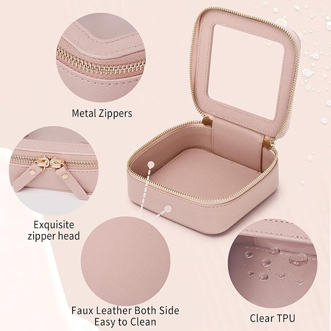 Small Clear Makeup Bag for Women Mini Cosmetic Bag Travel Toiletry Bag Purse Organizer with Zipper Car Essentials (Pink, Mini)
