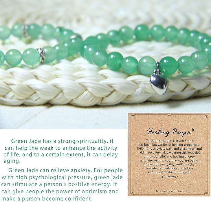2Pcs Healing Crystal Bracelets for Women Handmade Beaded Bracelet Healing Prayers Crystal 8mm Natural Stone Beads Bracelet Stress Relief Get Well Soon Gifts