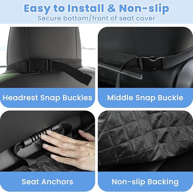 Dog Car Seat Covers, Waterproof Front Seat Cover for Dogs, Scratch-Proof, Nonslip Pet Passenger Seat Cover Protector, Universal Fit for Cars Trucks SUVs, Standard Size, 2 Packs Black