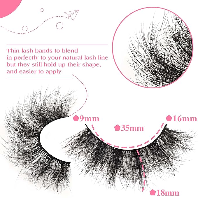 JIMIRE Flare Mink Lashes Fluffy Wispy False Lashes Pack Fluttery 10D Multi-dimensional Volume False Eyelashes 5 Pairs