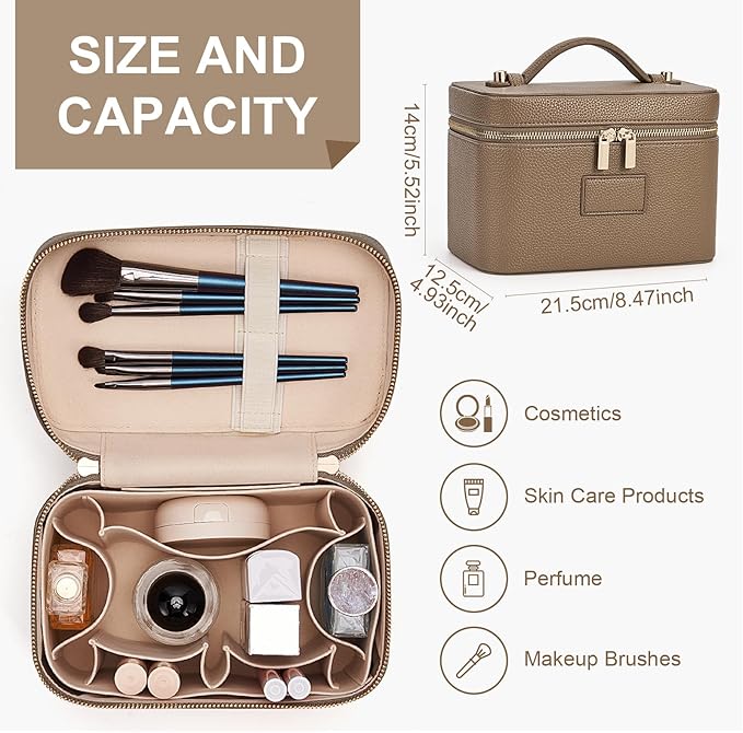 Makeup Bag Vanity Case for Women Leather Cosmetic Bag Travel Toiletry Bags Portable Makeup Organizer Case