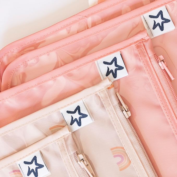 Tiny Twinkle Diaper Bag Organizing Pouches|3 Pack Mess-Proof Clear Front Travel Organizer Bags&TSA Approved Toiletry Bag Set for Baby and Mom Essentials