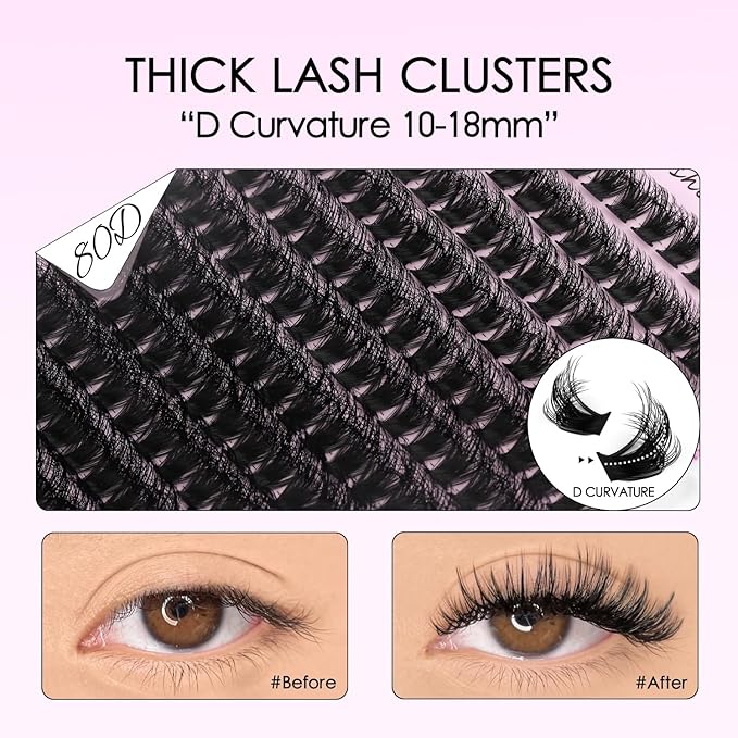 SOFENIDA Lash Clusters 80D Individual Cluster Lashes 10-18mm Volume Eyelash Clusters D Curly Cluster Eyelash Extensions 3D Thick Lash Clusters Wispy Lashes Clusters(80D-10-18MIX Lashes)