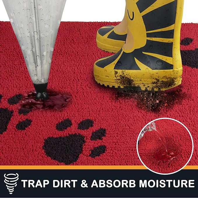 PURRUGS Dirt Trapping Door Mat 20" x 31.5", Non-Skid/Slip Machine Washable Microfiber Entrance Rug, Shoes Scraper, Dog Doormat, Super Absorbent Floor Mat for Muddy Wet Shoes and Paws, Red