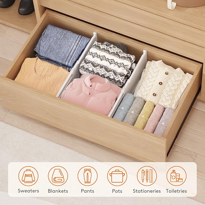 Lifewit 8" High 4 Pack Deep Drawer Dividers, 35 –55cm/13.8-22.5" Adjustable Dresser Drawer Divider, White Drawer Organizer for Clothes, Tall Drawer Separator for Dresser Kitchen Bedroom Cabinet Office