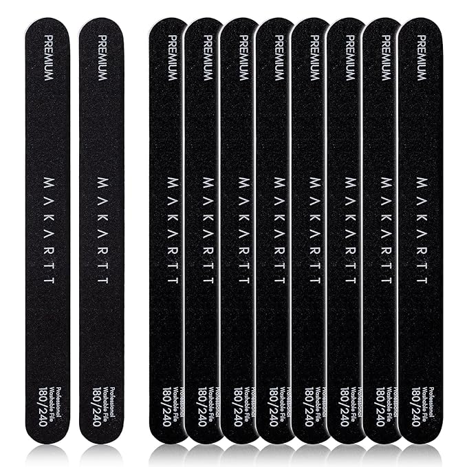 Makartt Nail File, 180/240 Grit Emery Boards for Nails, 10pcs Professional Washable Dual Sides Filer Kit for Natural Nails, Gentle Filing & Ultra-Fine Shining Manicure Tools