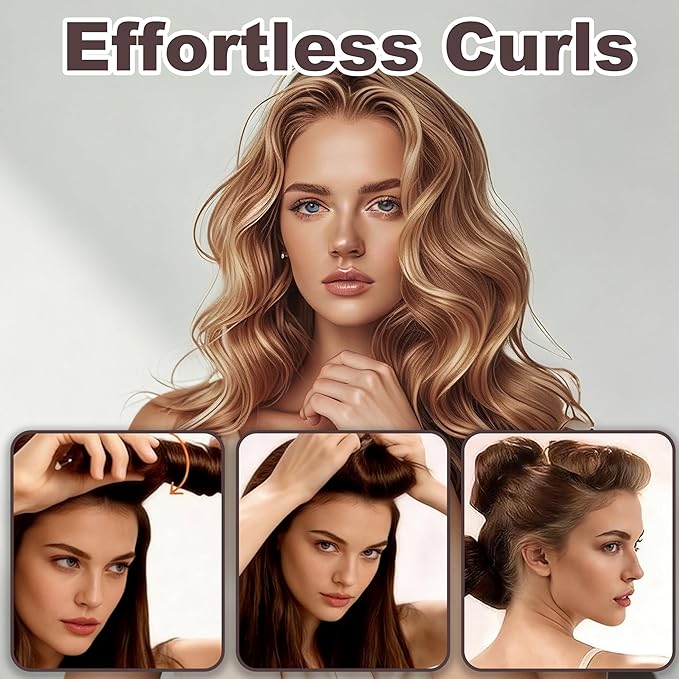 Heatless Curls Overnight Hair Curlers - 4 Pcs No-Heat Curling Rod to Sleep In and Shower Cap,Velvet Hair Rollers with Satin Wrap (new packaging)