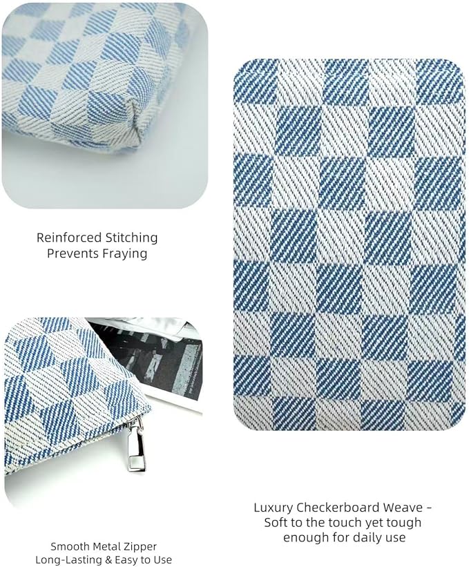 2-Pack Blue & White Checkered Makeup Bag Set - Large Capacity Cosmetic Organizer Pouch | Travel Toiletry Bag & Purse Organizer for Women Girls