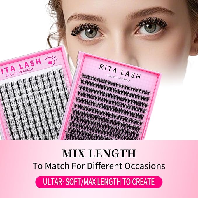 Flora Lash Clusters Hybrid Volume Wispy Cluster Lashes WideSpan DIY Eyelash Extension Cat Eye Lashes Individual Eyelash Clusters Invisible Lash Band(Flora,8-18mm)
