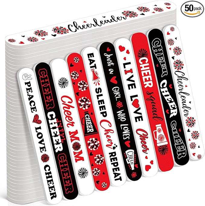 50 Pack Cheerleader Gifts Bulk for Team Cheer Mini Nail Files for Women Cheerleader Emery Boards Funny Cheer Party Favors Small Spa Gifts for Women Teammates Salon Manicure Tools