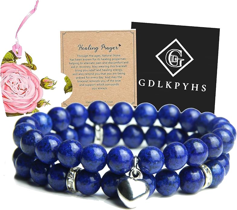 2Pcs Healing Crystal Bracelets for Women Handmade Beaded Bracelet Healing Prayers Crystal 8mm Natural Stone Beads Bracelet Stress Relief Get Well Soon Gifts