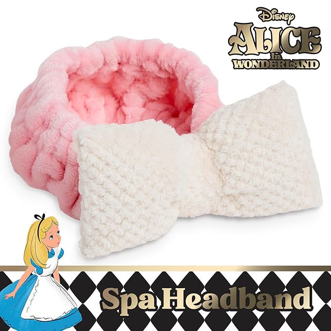 Disney Spa Headband, Soft, Plush, Adjustable, and Fun Hair Accessory for Skincare and Makeup Routines, Alice by Belle Maison