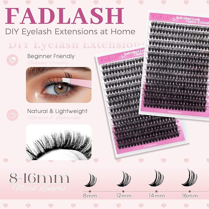 FADLASH Lash Clusters Natural Eyelash Clusters 60D Individual Cluster Eyelash Extensions 12-18mm D Curl Fluffy Eyelash Extensions (60D, 12-18mm)