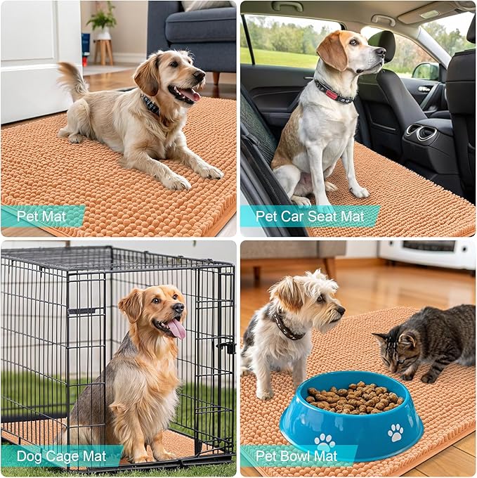 OLANLY Dog Door Mat for Muddy Paws 70x46, Absorbs Moisture and Dirt, Absorbent Non-Slip Washable Doormat, Quick Dry Chenille Mud Mat for Dogs, Entry Indoor Entryway Carpet for Inside Floor, Orange