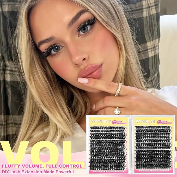 Lash Clusters 384Pcs (100D+200D), Fluffy Wispy Lashes Clusters, D-Curl Cluster Eyelash Extensions 10-18mm - 100% Vegan, Beginner Friendly