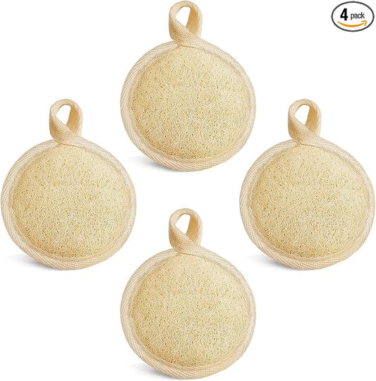 YIQINGJIE Natural Loofah Exfoliating Face Scrubber (4Pack), Facial Scrubber Loofa Pads,Clean Blackheads Without Hurting The Skin, Luffa for Women and Men,Beige