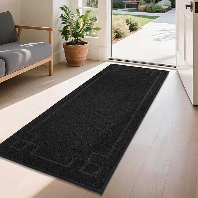 BEQHAUSE Door Mat 24" x 60", Non-Slip Door Mats Indoor Entryway Rugs Washable Low-Profile Absorbent and Stain Resist Floor Mats, Dog Door Mat for Front Back Door, Mud Wet Shoes & Paws, Black