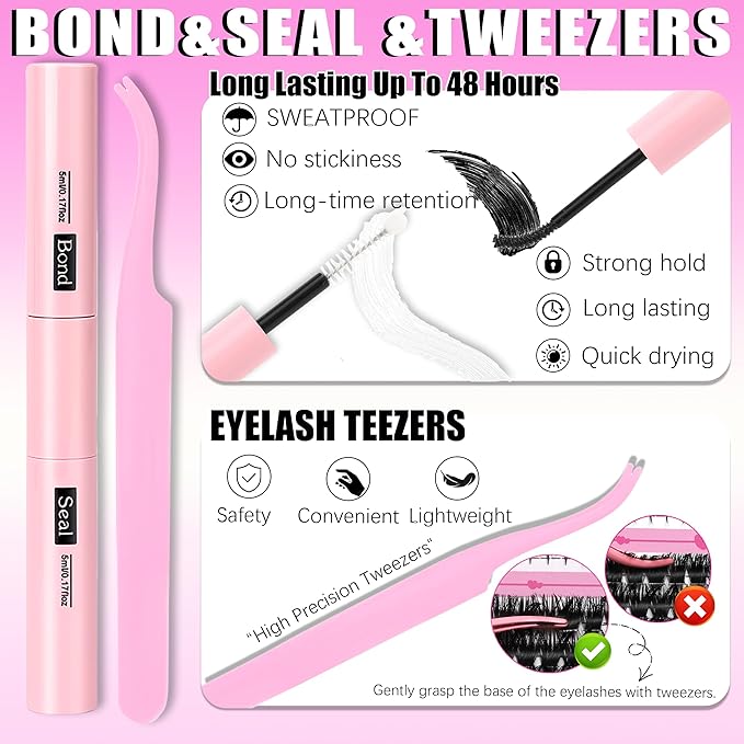 YIDUO Manga Lash Clusters Kit 4 Styles Spiky Volume Clusters Lashes Extensions Kit with 2X Bond and Seal 887Pcs Wispy Eyelash Clusters Kit Thick 100D+150D+Wide Soft Thin Band Cluster Lash Kit