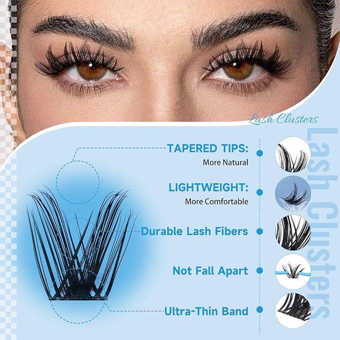 KEVKEV Lash Clusters 144 Pcs Eyelash Clusters Wispy Natural Cluster Eyelash Extension Thin Band & Soft Mix Length Lashes DIY Eyelashes Clusters at Home Easy to Apply(K02,8-18mix)