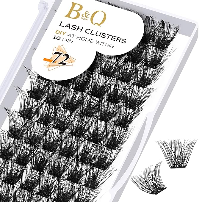 Lash Clusters B02 C Curl 12mm DIY Eyelash Extensions 72 Clusters Lashes C D Curl B&Qaugen Mega Volume Individual Lashes Eyelash Clusters Extensions Individual Lashes Cluster DIY at Home (NM-C-12mm)