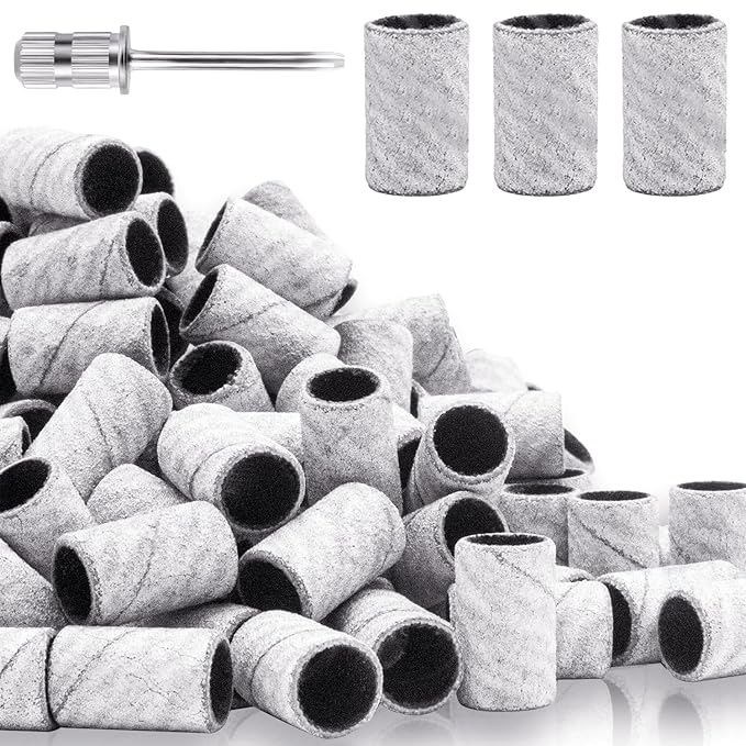 100Pcs Nail Sanding Bands for Nail Drill 240Grit, Fine Grit Nail Sanding Bands for Nail Drill with 3/32” Nail Sanding Bit for Natural Nail, Nail Drill Sanding Bands Set for Manicure & Pedicure