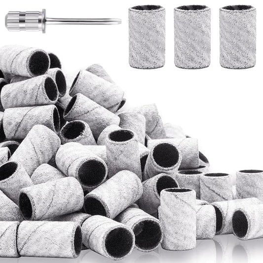 100Pcs Nail Sanding Bands for Nail Drill 240Grit, Fine Grit Nail Sanding Bands for Nail Drill with 3/32” Nail Sanding Bit for Natural Nail, Nail Drill Sanding Bands Set for Manicure & Pedicure