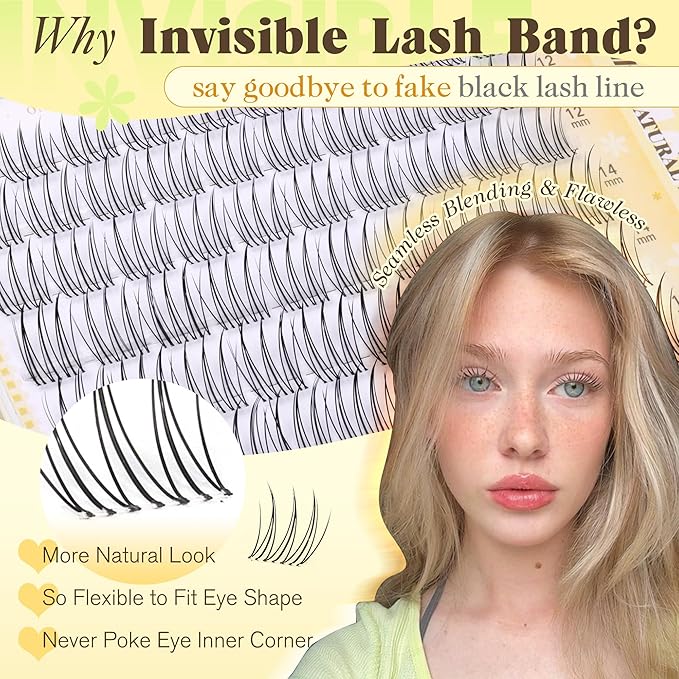 Natural Lash Clusters with Bottom Lashes Invisible Band Eyelash Clusters Like Mascara DIY Lash Extension C-curly 10-16MM Cluster Eyelash Extensions Wispy Individual Lashes by Newcally