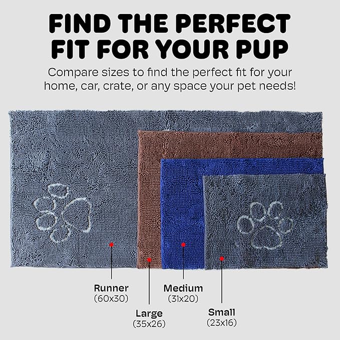Dog Gone Smart Dirty Dog Doormat - Fast Drying Rug with Super Gripper Backing for Clean Floors - Super Absorbent and Machine Washable Mat for Muddy Paws - Silver Grey