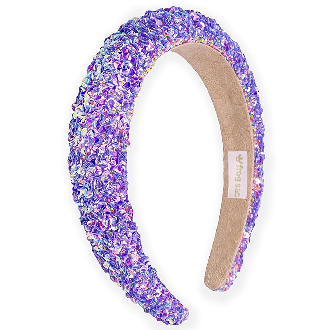 FROG SAC Sequin Headband for Girls, Sparkly Puffy Hair Band for Kids, Padded Toddler Head Bands, Sparkle Girl Hair Accessories (Purple, Child)