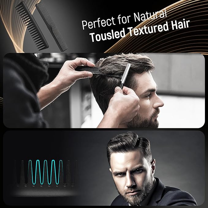 3PCS Comb Set Hair Combs for Men, Fine and Wide Tooth comb - Roller Brush for Adding Volume, Hair Styling mens comb for Styling and Grooming - Frosted Texture