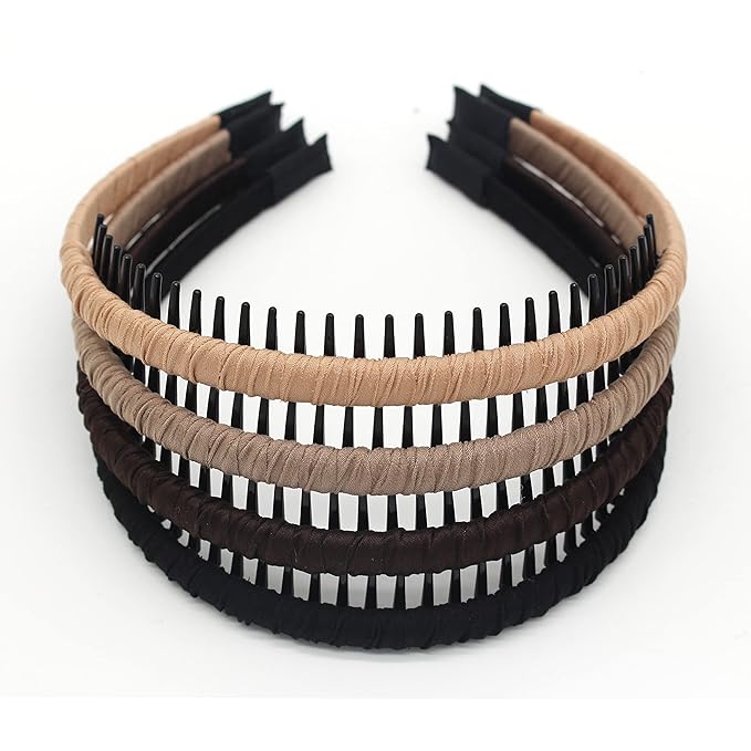 4pcs Hairbands for Women, Non-Slip Zig Zag Headbands, Adjustable Teeth Comb Hair Hoop, Daily Use, Yoga, Spa, Parties, Resin Cotton Blend