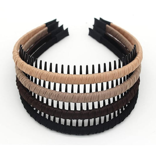 4pcs Hairbands for Women, Non-Slip Zig Zag Headbands, Adjustable Teeth Comb Hair Hoop, Daily Use, Yoga, Spa, Parties, Resin Cotton Blend
