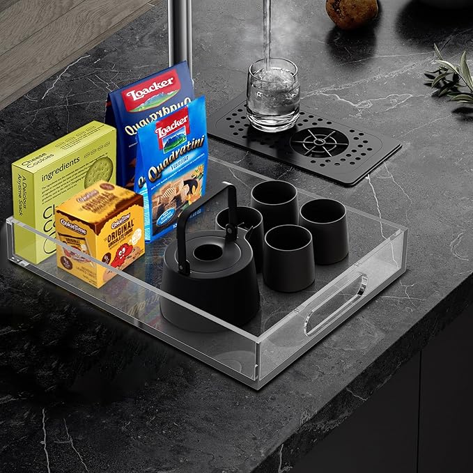 Acrylic Organizers Tray, Acrylic Organizers Tray Large, Acrylic Tray with Handle, Lucite Tray Organizer for Bench, Coffee Table Countertop, Bathroom, Living Room, Powder Room