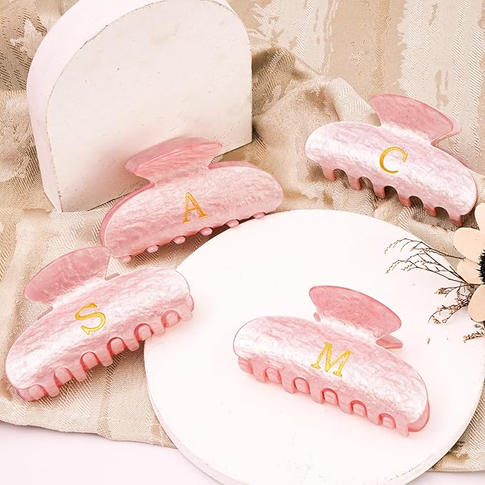 Personalized Birthday Gifts for Daughter,Initial Cute Hair Clips Hair Claws for Women Friends Female Friendship Girlfriend Wife Gifts Idea - Pink,D