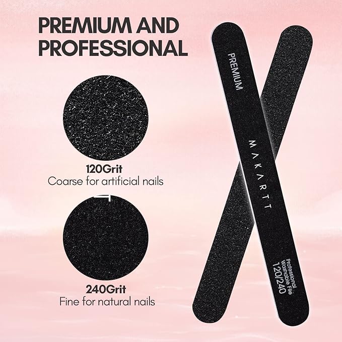 Makartt Nail File, 120/240 Grit Emery Boards for Nails, 10pcs Professional Washable Dual Sides Filer Kit for Medium Filing & Smooth Polishing, Pedicure Manicure Tools for DIY Home Salon Use